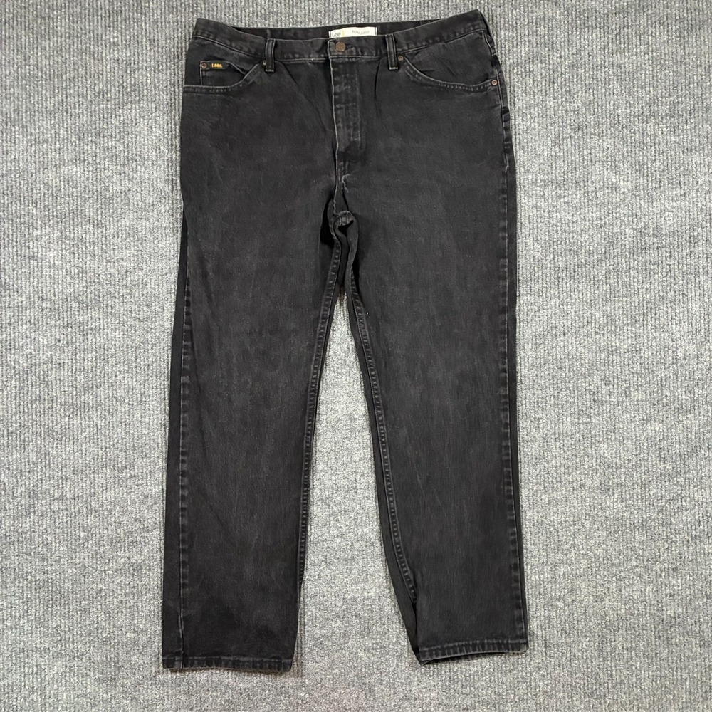 Lee Mens Straight Leg Jeans Size 42x32 Black Denim Regular Fit Cotton Mid Rise